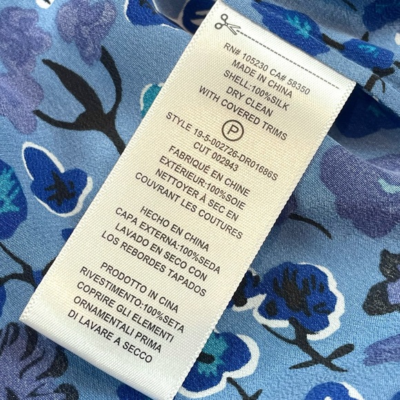 EQUIPMENT • Femme Rosalee Blue Floral Printed Long Sleeve Silk Mini Dress - Picture 13 of 16